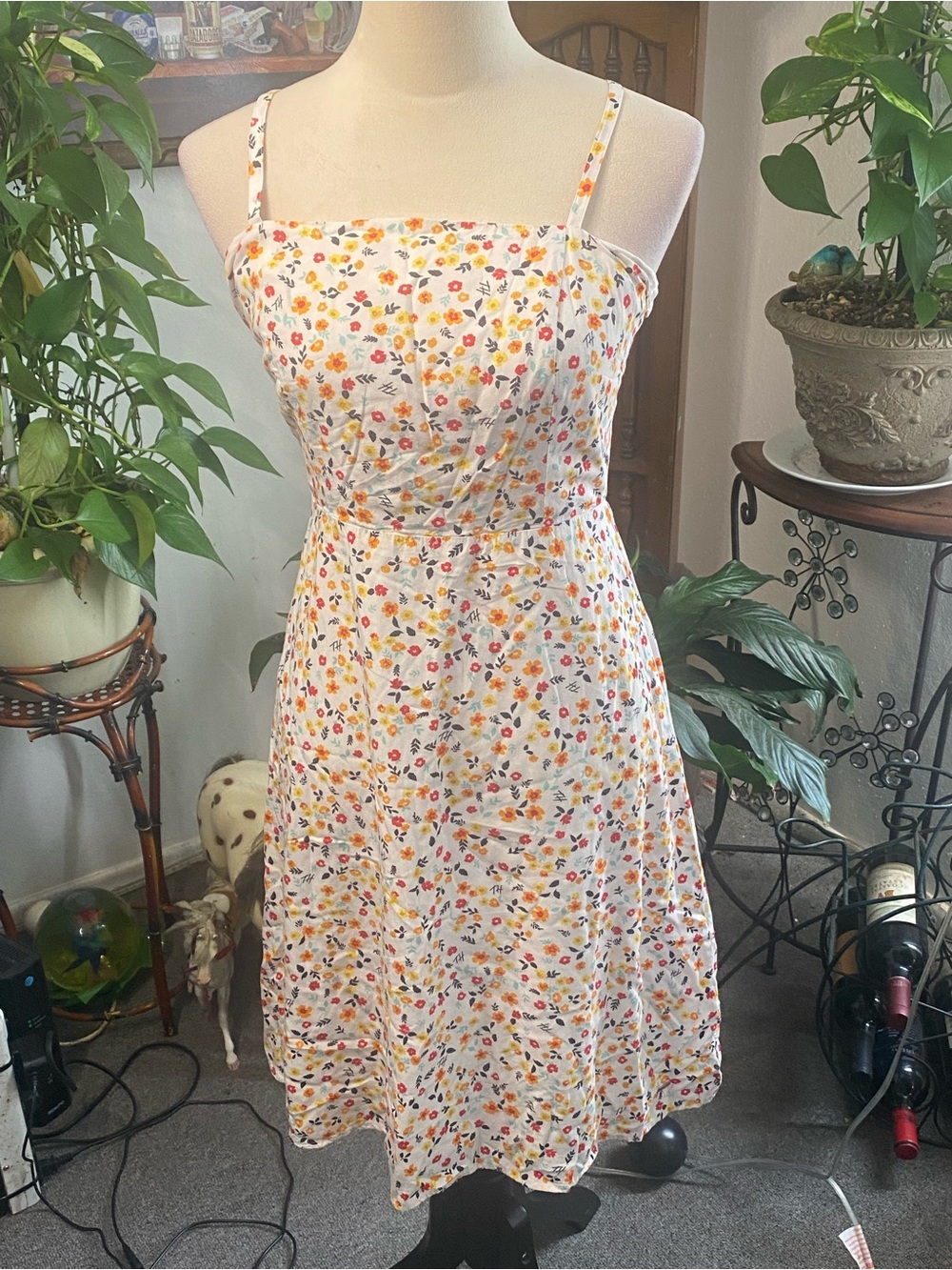 Source Unknown White Mini Dress with Yellow & Red Floral Print